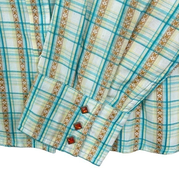 Panhandle Slim Women’s L Western Snap-Button Shirt – Green Plaid, NWT - Picture 3 of 11